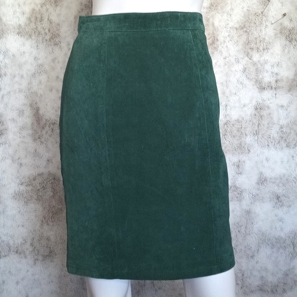Vintage Global Identity Suede Leather Straight Pencil Skirt Green Women's Sz 5/6 - Picture 3 of 16